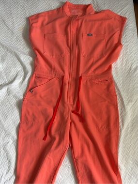 Figs Coral Sleeveless Zip-Front Utility Jumpsuit
